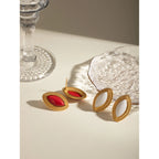 18k Gold Plated Stylish Geometric Minimalist Red Agate Horse-eye EarringsStainless Steel Women Anti Allergenic Jewelry