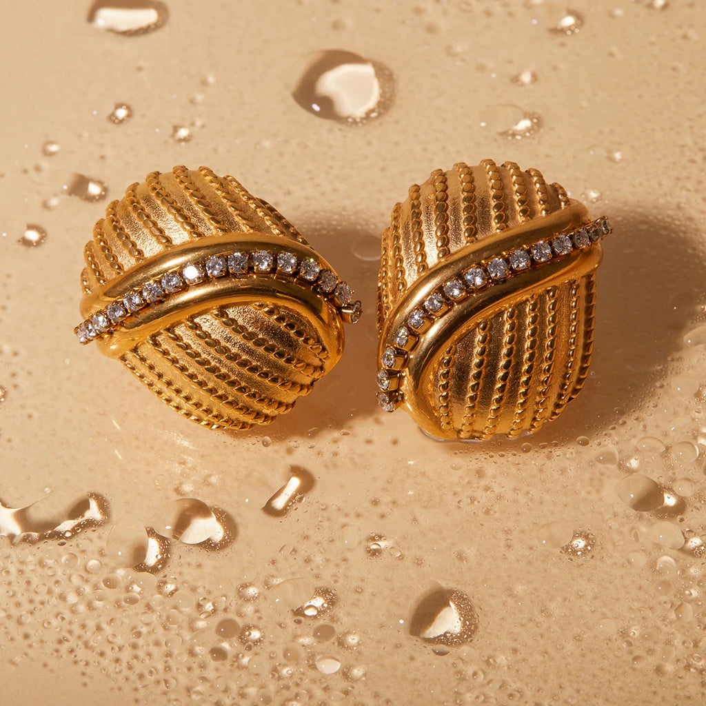 Leggeri Orecchini Unici In Acciaio Inossidabile Placcati Oro 18k Con Incastonatura Di Strass Set Gioielli Donna Bijoux Femme Regalo Gala