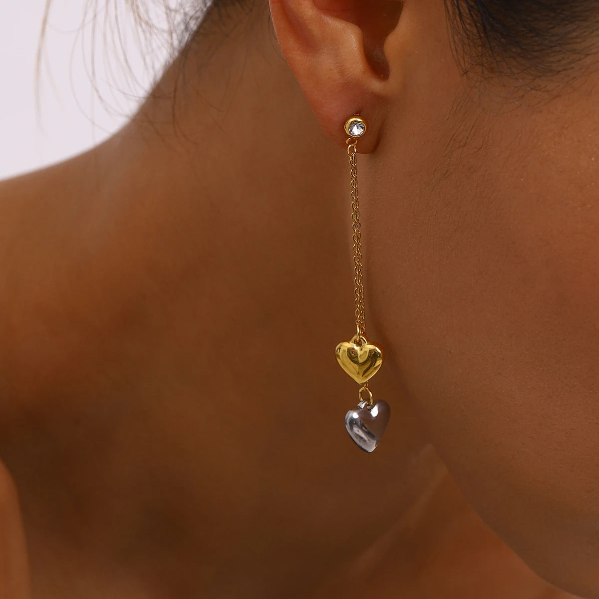 Minimalist 18k Gold Plated Stainless Steel Love Heart Lock Cone Chain Earrings Women Prevent Allergy Charm Jewelry - Grand Goldman