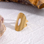 Trendy Horse Eye White Jade Oval Opening Ring Stainless Steel Metal 18K PVD