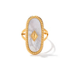 Vintage Oval Design Natural Stone Open Ring For Women Exaggerated Stainless Steel Waterproof Adjustable Jewelry Gift