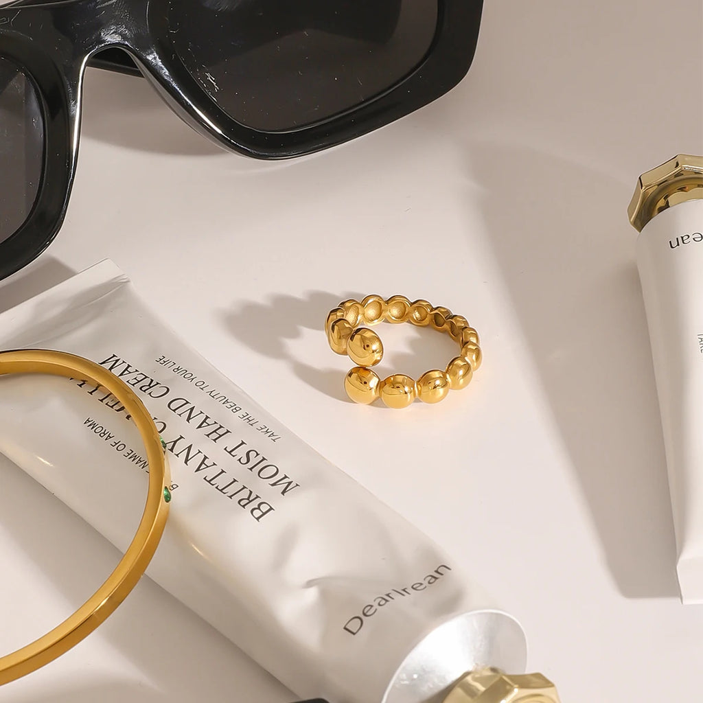 18k vergoldeter Edelstahl Hochwertiger Ins Persönlichkeit Nischenrundperlenring Damen Allergieprävention Charmschmuck Gala Geschenk