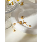 18K Altın Kaplama Metalik Geometrik Paslanmaz Çelik Parlak Üçlü Aşk Kalp Kolye Küpe Kadın Gala Takısı