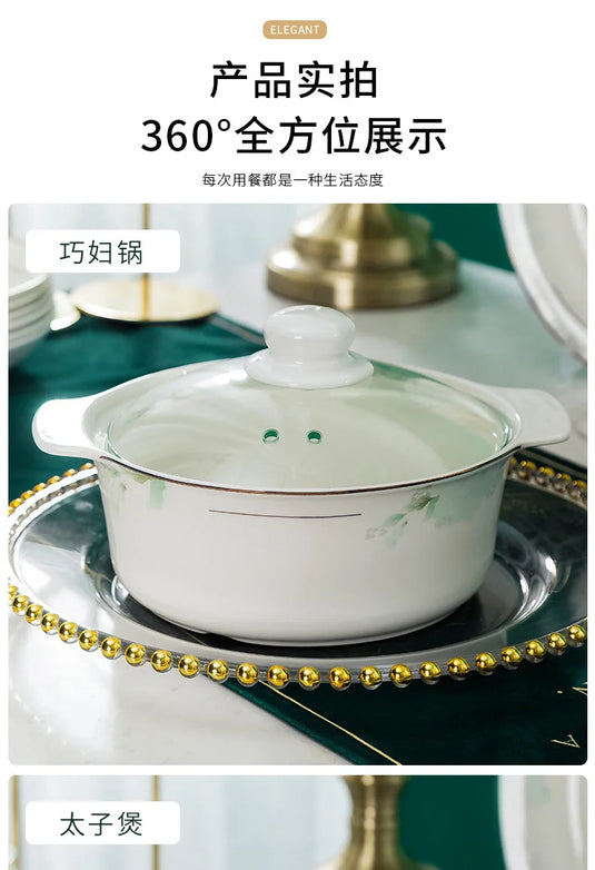 Jingdezhen Bone Porcelain Bowl and Plate Set, Ceramic Tableware Bowl and Chopstick Set