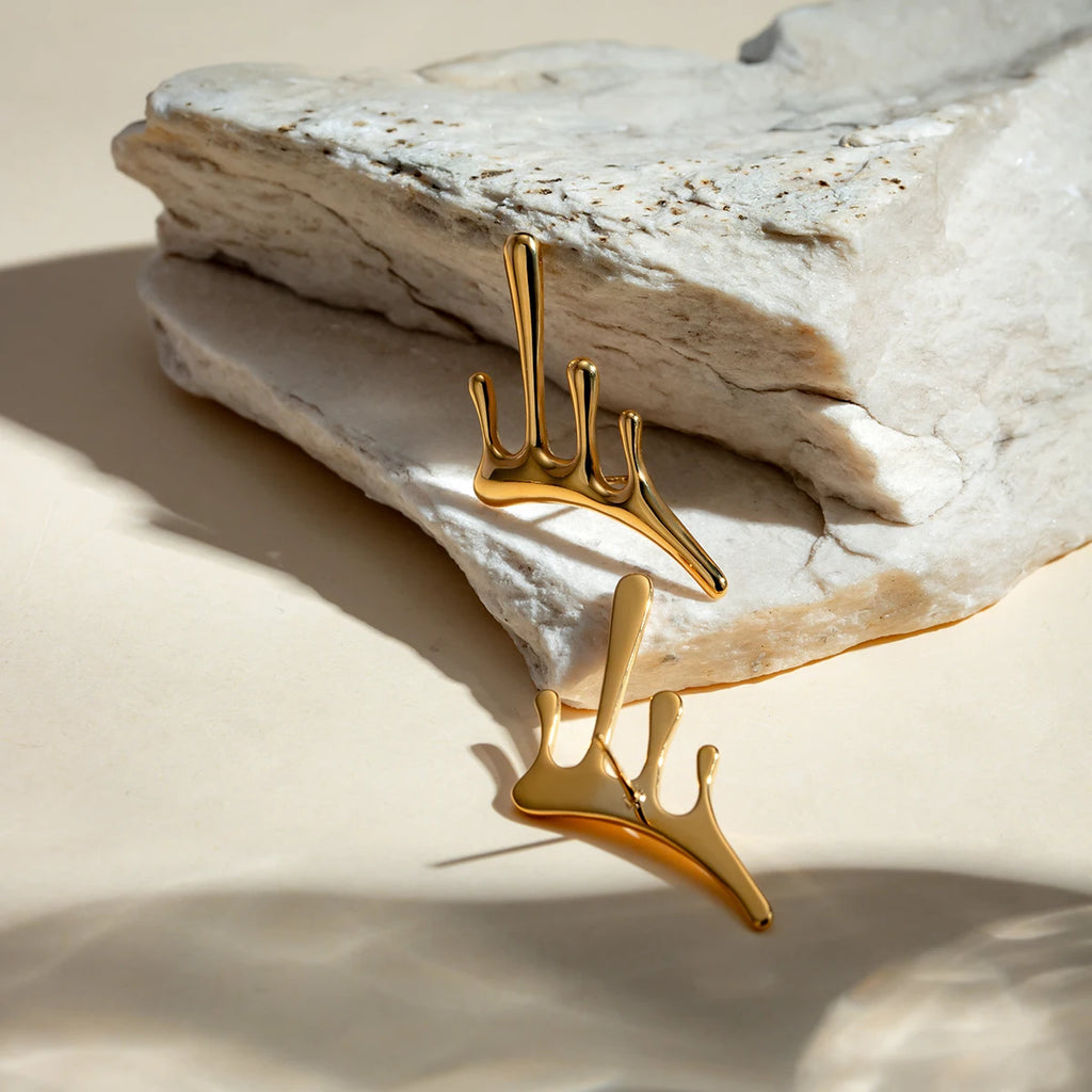 Stainless Steel Vintage Exaggerate Irregular Liquid Earrings PVD 18k Plated High Quality Free Temperament Charm Jewelry Women