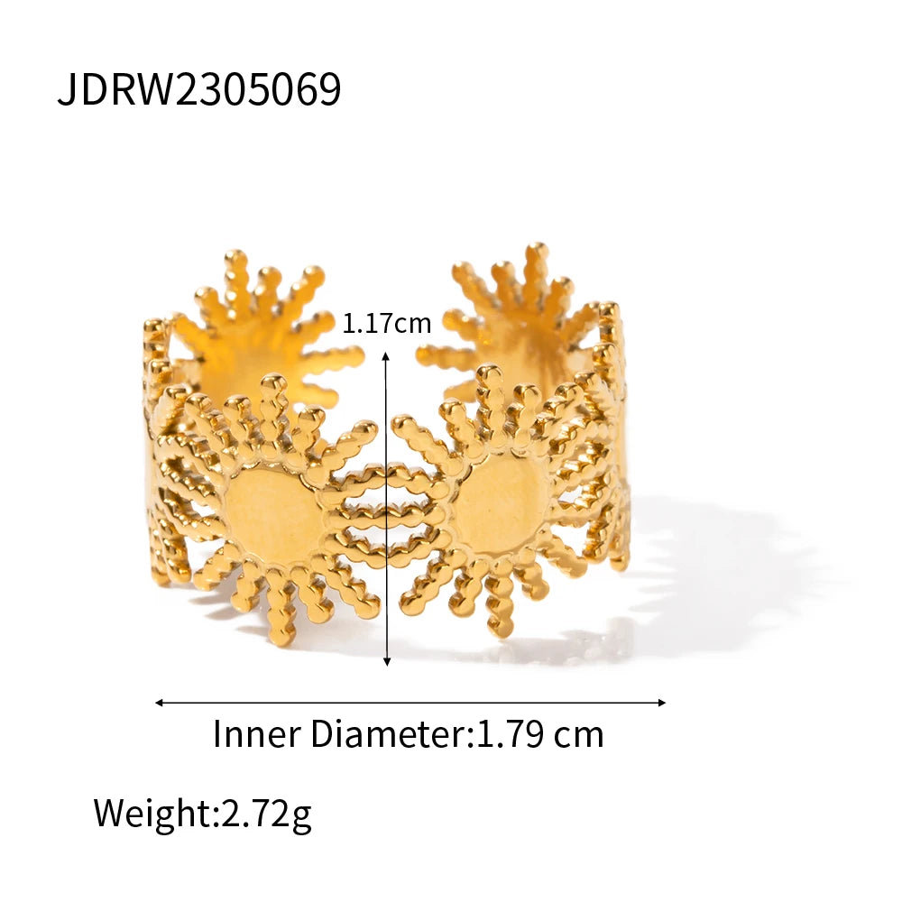 Modischer Edelstahl wasserdichter Blumenserie offener Ring Persönlichkeit Charms 18K PVD Echtgold 18K plattiert trendiger Schmuck