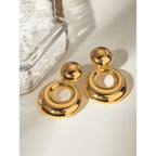 Boucles d'oreilles doubles creuses en acier inoxydable plaqué or 18 carats rétro, texture métallique, pour femmes, charme de tempérament, bijoux dorés élégants