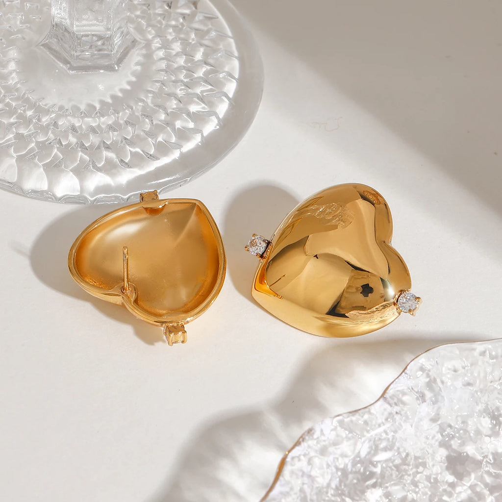 Серьги-гвоздики Zora с романтичным сердцем любви для женщин стильные водонепроницаемые из нержавеющей стали с цирконием сладкое ювелирное украшение подарок