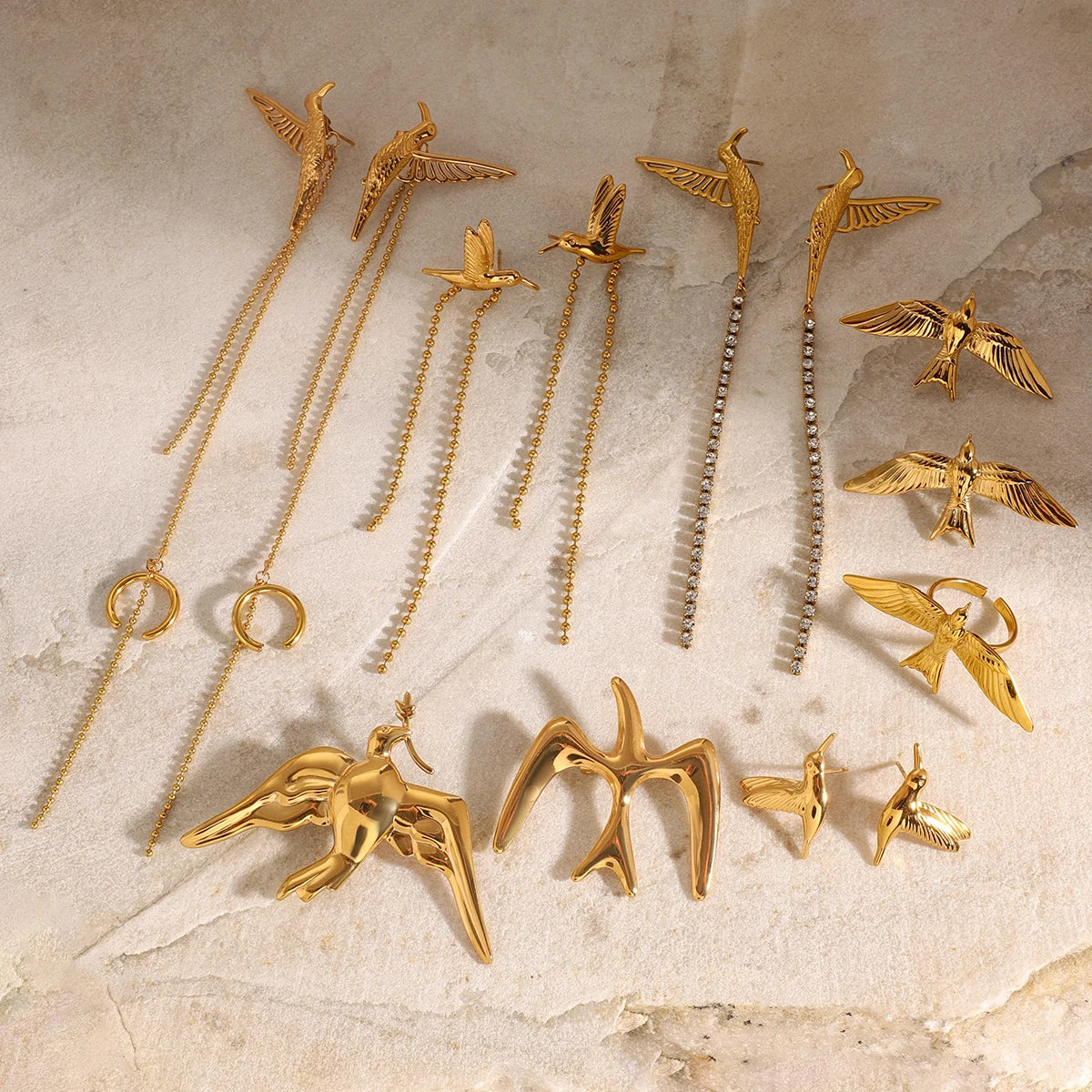 Peace Dove Retro Bird Tassel Earrings Brooch 18K PVD Plated Women Stainless Steel Anti Allergic Rust Proof Stylish Jewelry