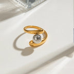 18K PVD-beschichteter Gold-Silber-farbener Ball mit passender Farbe, dreilagiger Öffnungsring, Damen, anti-allergisches Metall, Charme, täglicher Schmuck