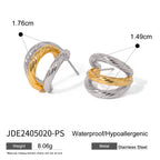 18K Gold Plated Silver Gold Color Matching C shape Hoops Triple Layer Huggy Huggie Mixed Anti Allergic Waterproof Charm Jewelry