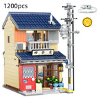 Cada LED City Japanese Street View Bricks Shop LED Japanese Steamed Bun House Architecture Building Blocks Summer Cafe Toys