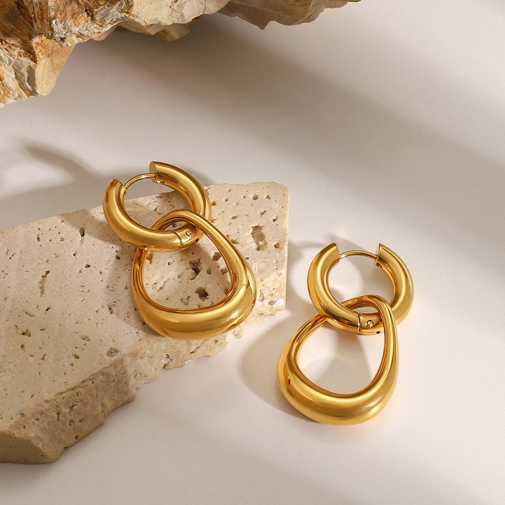 Minimalista Pendiente Circular Hueco Irregular Liso de Acero Inoxidable Chapado en Oro de 18k Joyería de Encanto Moderna para Mujer