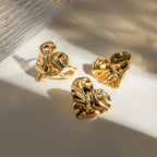 Waterproof 18K PVD Stainless Steel Geometric Hammer Grain Love Heart Opening Ring Charm Metal Simple Jewelry Bijoux Femme New