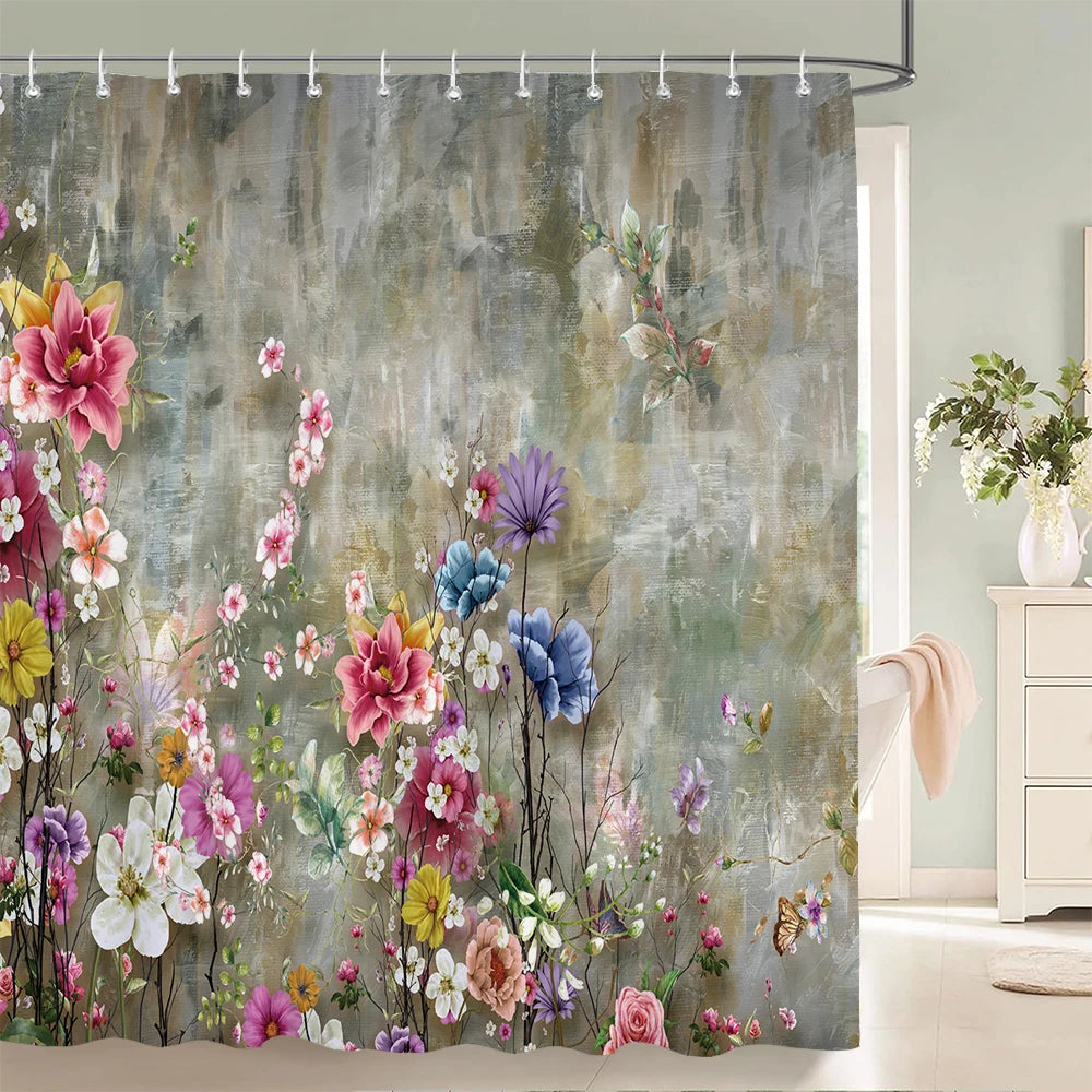 Flowers and Birds pattern Shower Curtain 3D Bath Screen Waterproof Fabric Bathroom Decor 240X180cm With Hook Shower Curtains