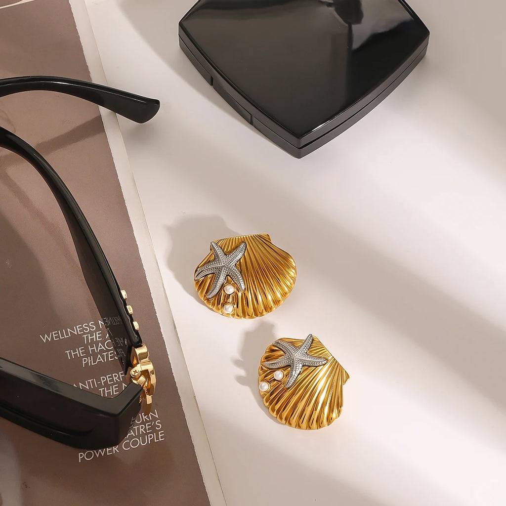 18k forgyldt rustfrit stål hammerkorn søstjerne med imiteret perleskalle ørering kvinder forebygger allergi smykker