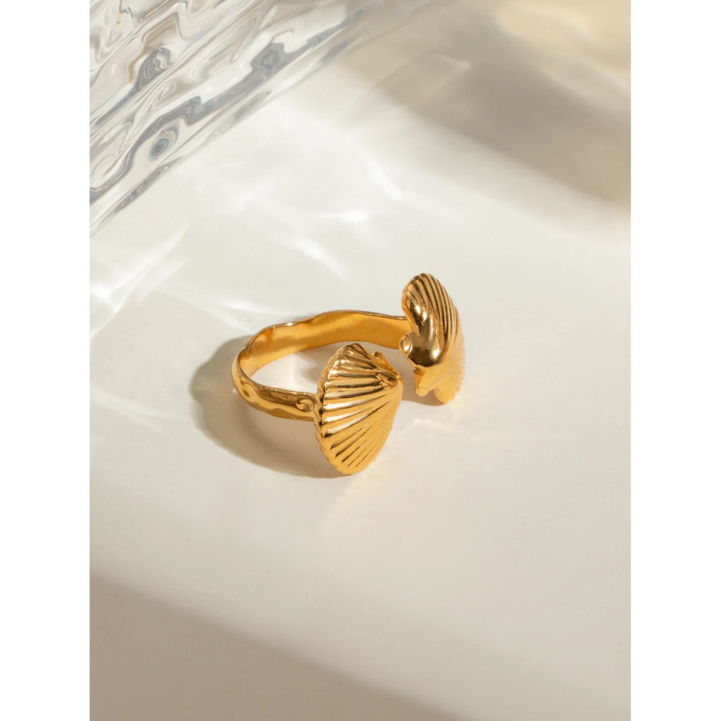 Sea Beach Edelstahl symmetrische Muschelform offener Ring Licht gemütlich Damen Charme 18K PVD-beschichtet wasserdicht Schmuck Femme