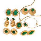 18k forgyldt rustfrit stål indlagt natursten Grøn agat øreringe Halskæde Armbånd Series Femme vandtætte smykker