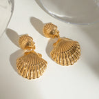 18K Stainless Steel Waterproof Vintage Shell Ocean Collection Dangle Earrings Women Anti Allergic Elegant Charm Beach Jewelry