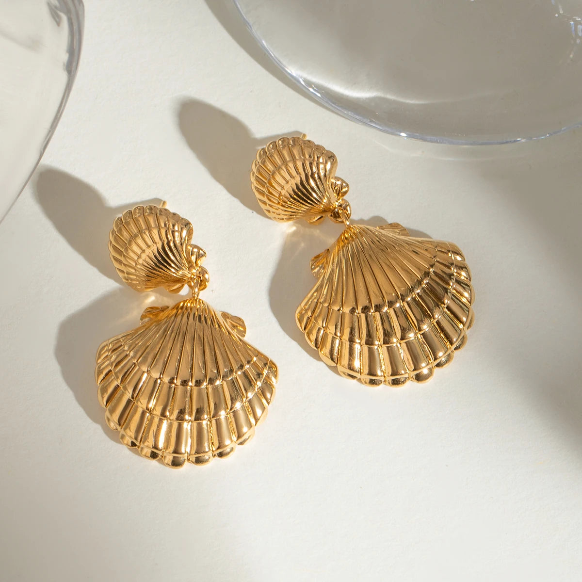 18K Stainless Steel Waterproof Vintage Shell Ocean Collection Dangle Earrings Women Anti Allergic Elegant Charm Beach Jewelry