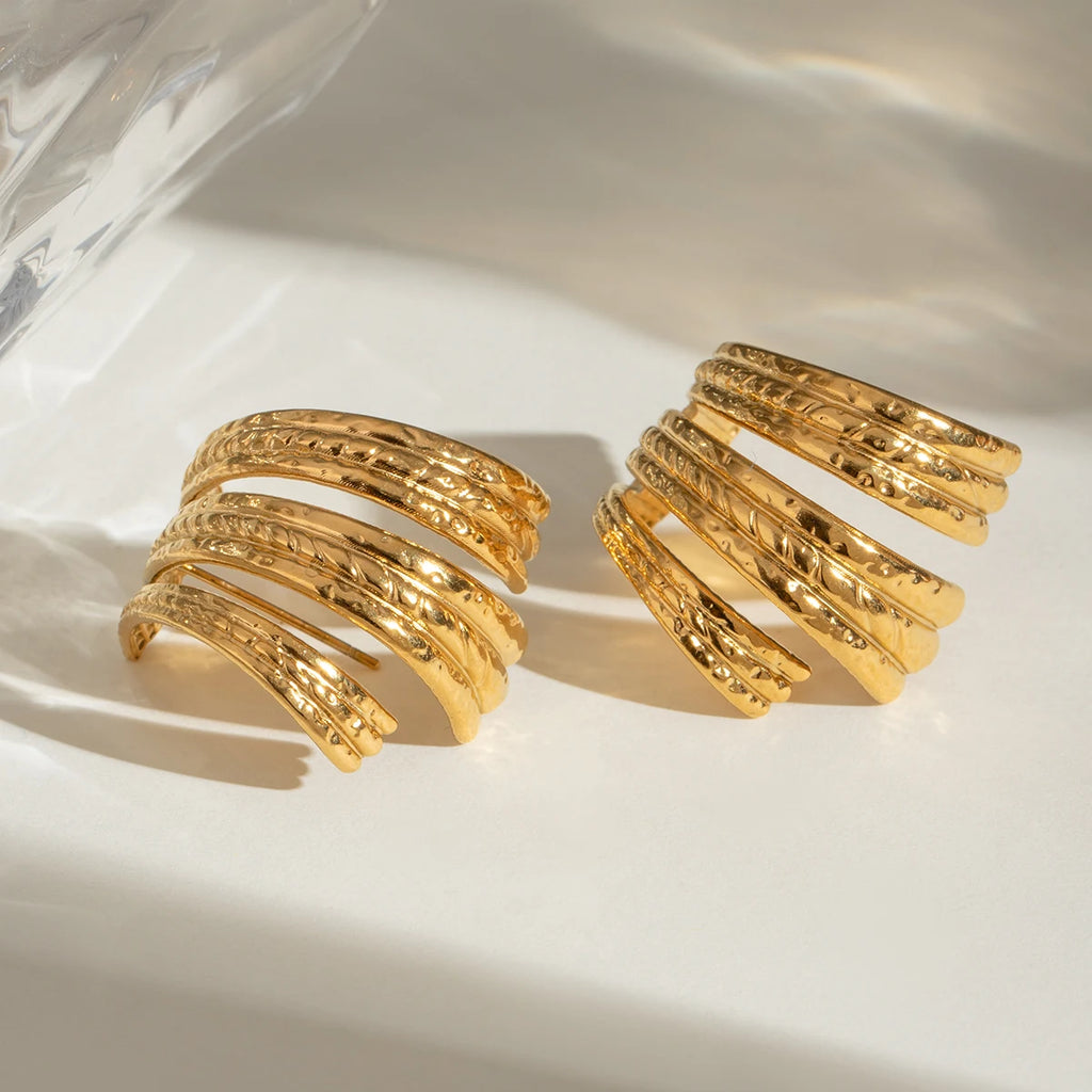18K Stainless Steel Irregular Vintage Hammer Grain Twist Earrings Waterproof Creative Modern Jewelry Women Bijoux Gift