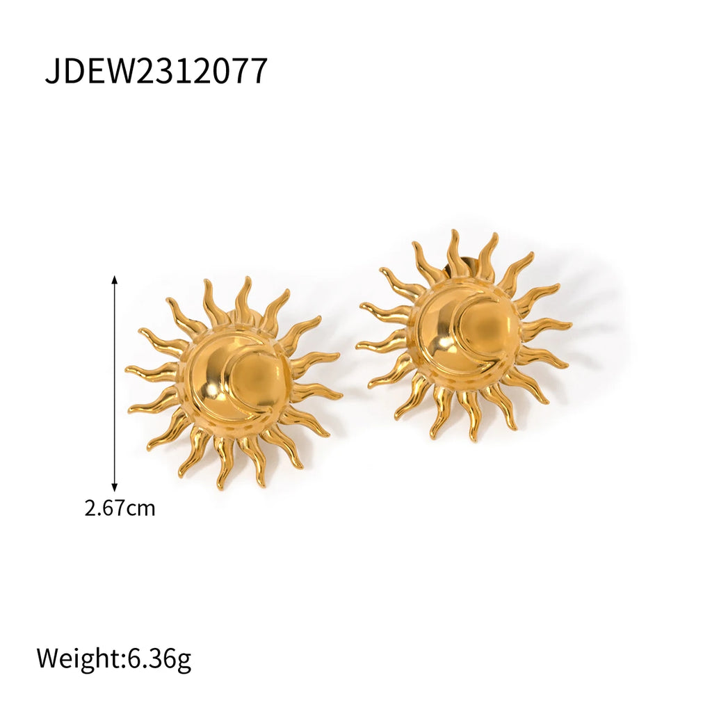 18k Gold Plated Stainless Steel Turquoise Inlay Sunflower Shaped Dangle Earrings Stylish Trendy Waterproof Jewelry for Women