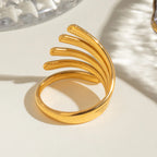 18K Goud Vergulde Roestvrijstalen Metaal Geometrische Onregelmatige Lijnen Open Ring Dagelijks Dames Metaal Textuur Modieuze Charme Sieraden Bijoux