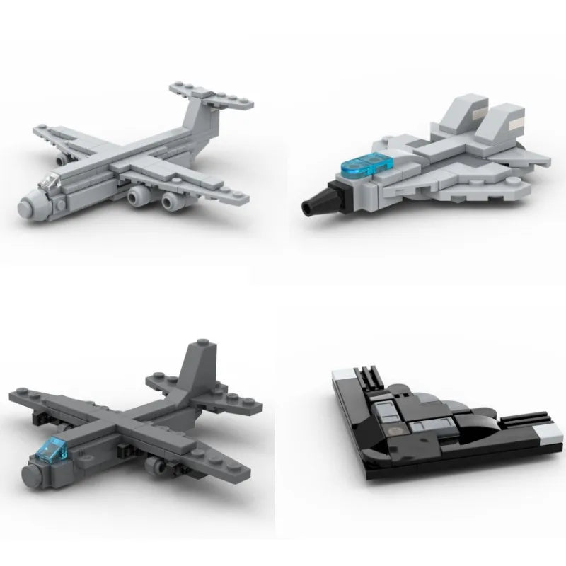 Moc Airplane Building Blocks Mini Military Fighter Jets Air Transport Planes Ghost Bombers Model Assembly Toys DIY Education Toy