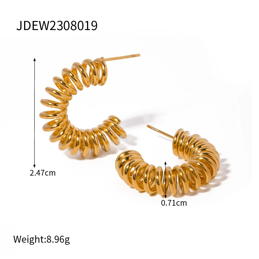 Low Key Luxury Stainless Steel 18K Gold Plated Vintage Telephone Twine Wrapped C Shaped Earrings Tarnish-free Women Ear Jewelry