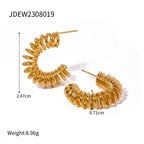 Low Key Luxury Stainless Steel 18K Gold Plated Vintage Telephone Twine Wrapped C Shaped Earrings Tarnish-free Women Ear Jewelry