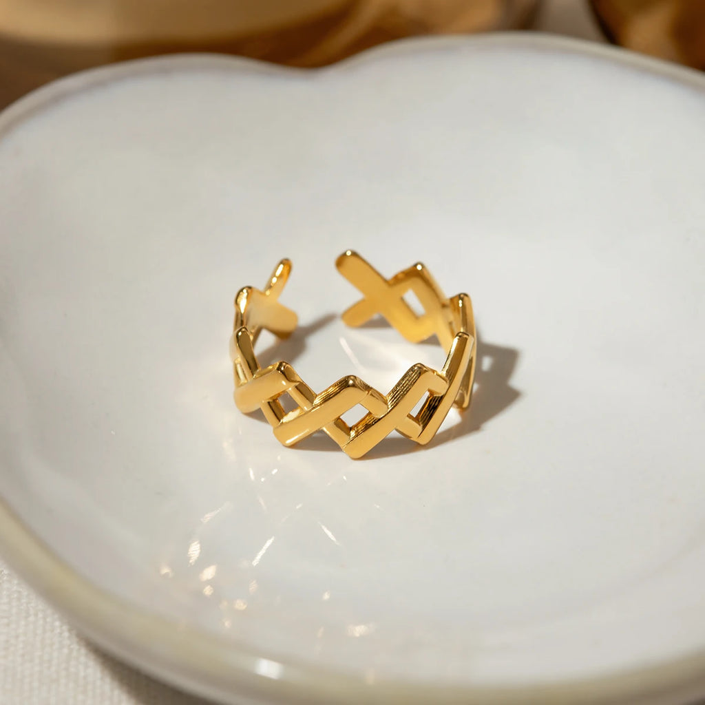 18k vergoldeter, rostfreier, geometrischer Edelstahl-Rhombus-Öffnungs-verstellbarer Ring-Anhänger, Statement, antiallergischer Schmuck