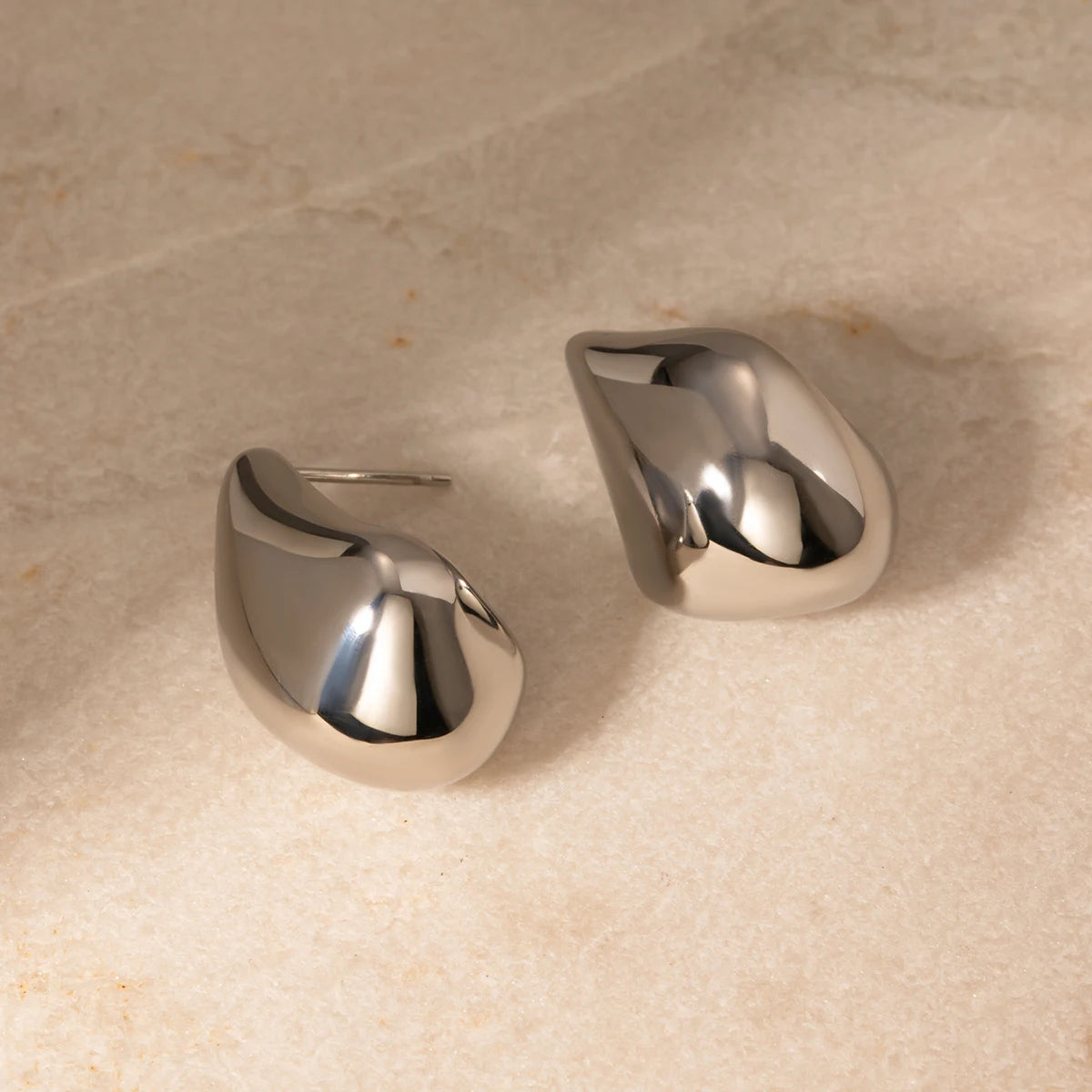 Stainless Steel Waterproof 18k Gold Plated Geometric Simple Beanie Water Drop Earrings Stylish Anti Allergic Distinctive Jewelry