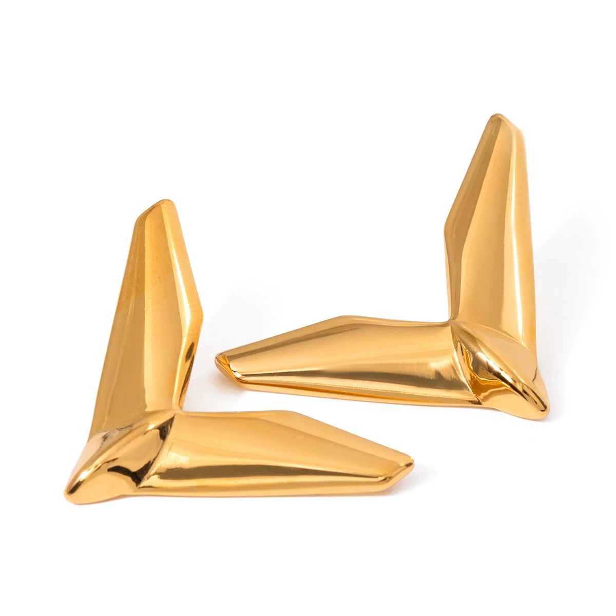 High-Grade 18K Gold Plated Stainless Steel Geometric V-shaped Unusual Earrings Waterproof Attractive Prevent Allergy Jewelry