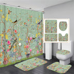 Chinese style Flowers and Birds Waterproof Shower Curtain Set Toilet Seat Cover Bath Non-Slip Mat Rug Carpet Bathroom Decor