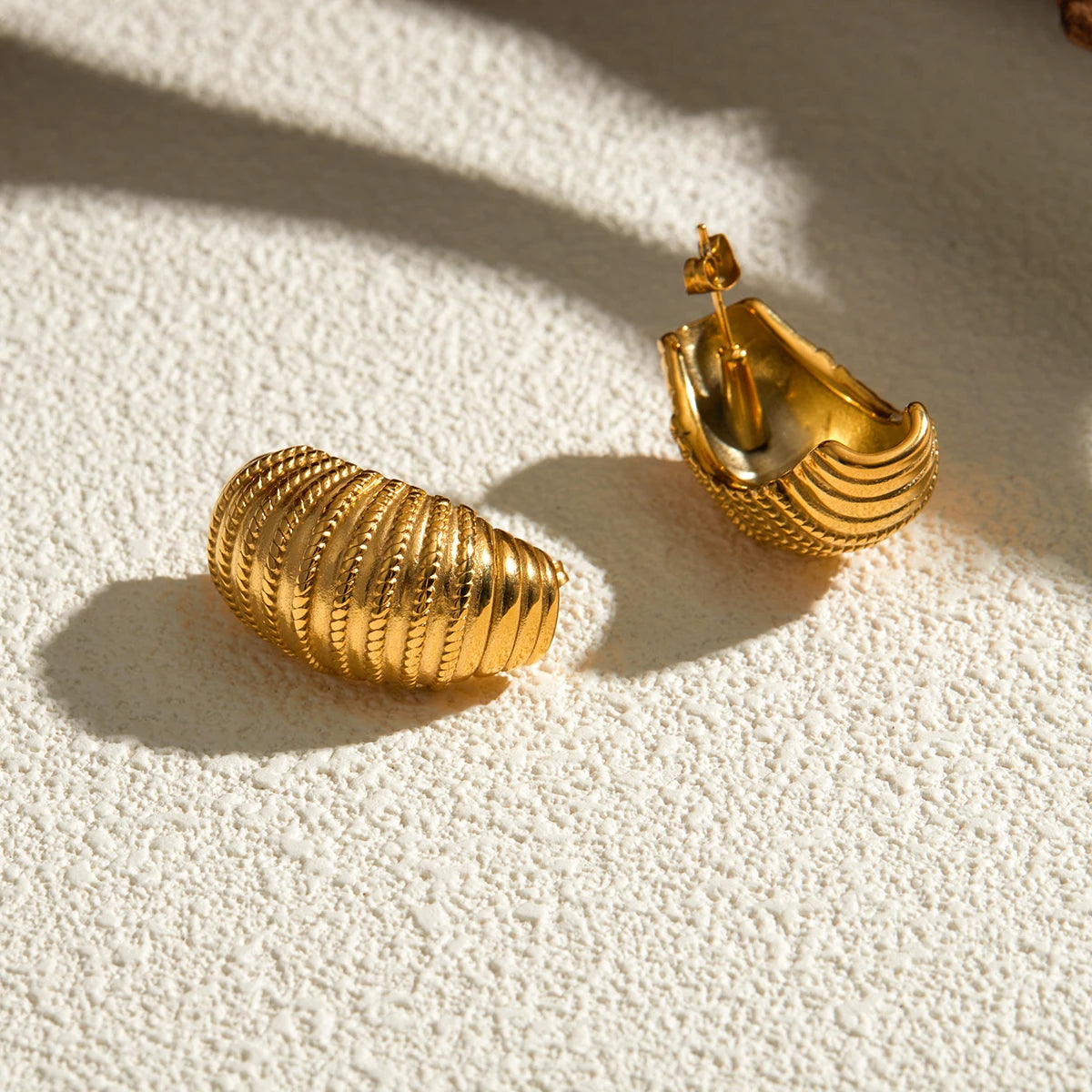 Rustfri 18k forgyldt rustfrit stål Striber Tekstur Metalliske Øreringe Charm Trendy Smykker Kvinder Valentins gave