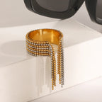 18K vergoldeter Charm geschichteter runder Perlenquasten offener Ring Damen Edelstahl antiallergischer Schmuck Vanity Fair Party Geschenk