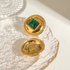 Креативные серьги-гвоздики из нержавеющей стали с позолотой 18К, с инкрустацией зеленой смолой, водонепроницаемые, привлекательные украшения для женщин