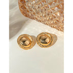 18K vergoldete metallische geometrische Edelstahl glatte runde gedrehte Rand Knopf Ohrringe trendige Damen Premium Gala Schmuck