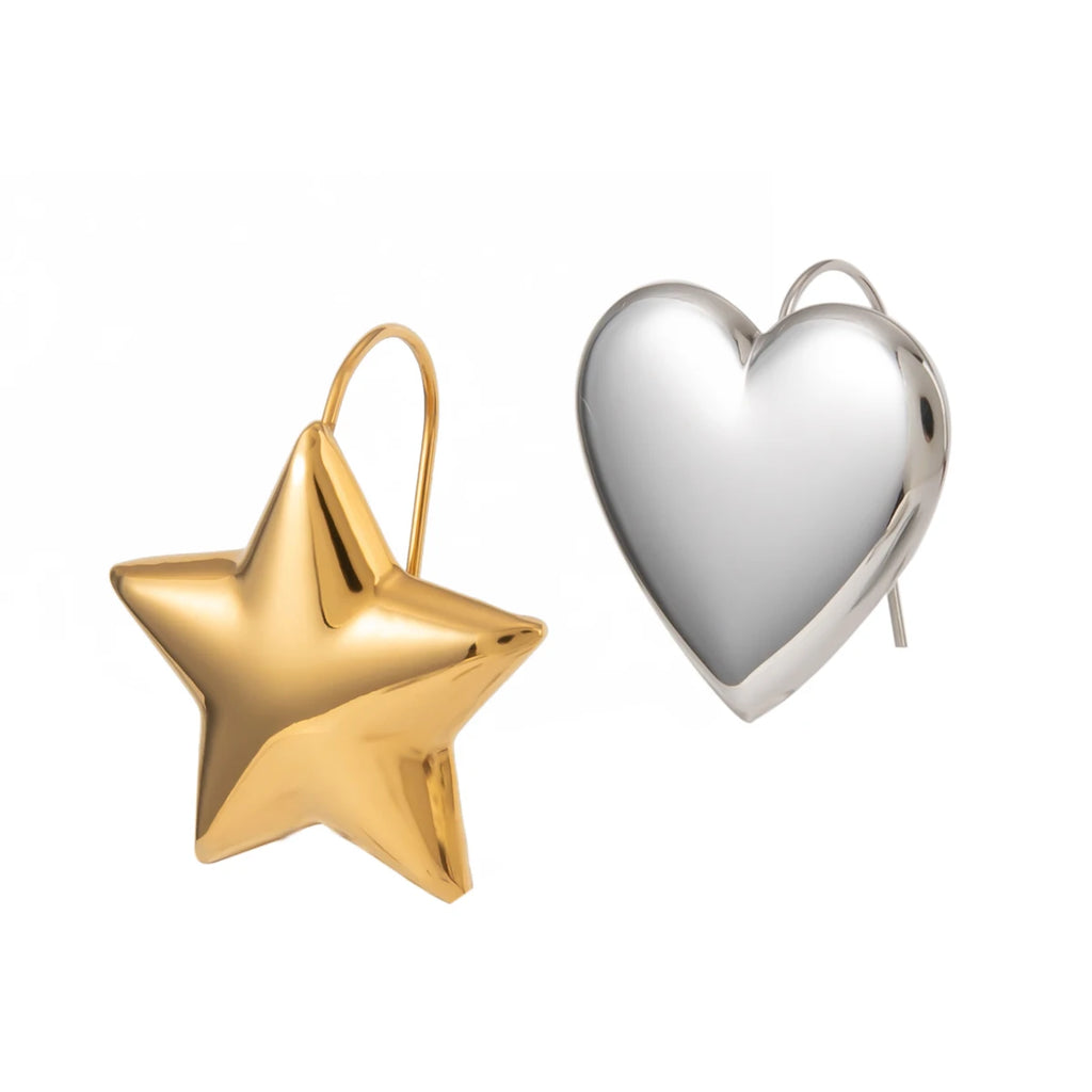 Creative Stainless Steel Gold Silver Matching Love Heart Five-pointed Star Earring Women Charm 18K PVD Plated Waterproof Jewelry