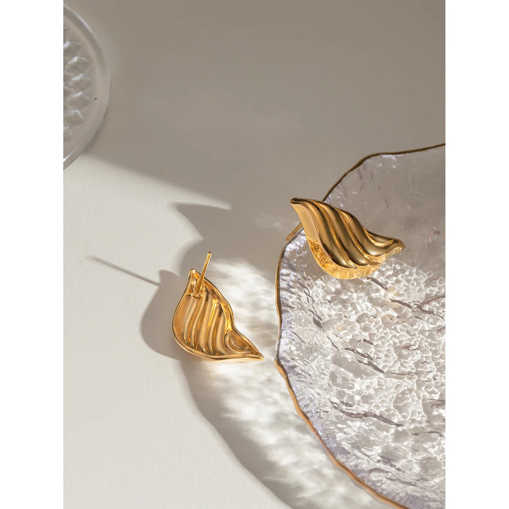 18K PVD Plated Vintage Striped Flow Liquid Drop Earrings Stainless Steel Women Prevent Allergy Metal Stylish Jewelry