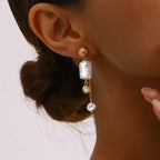 18kゴールドメッキステンレススチールボールスクエアイミテーションパールホワイトジルコンイヤリング女性用アレルギー防止ガラギフトジュエリー