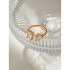 18K vergoldeter Edelstahl rechteckiger Tropfenförmiger Zirkonia offener Ring für Damen, antiallergisches Metall, Statement-Schmuck