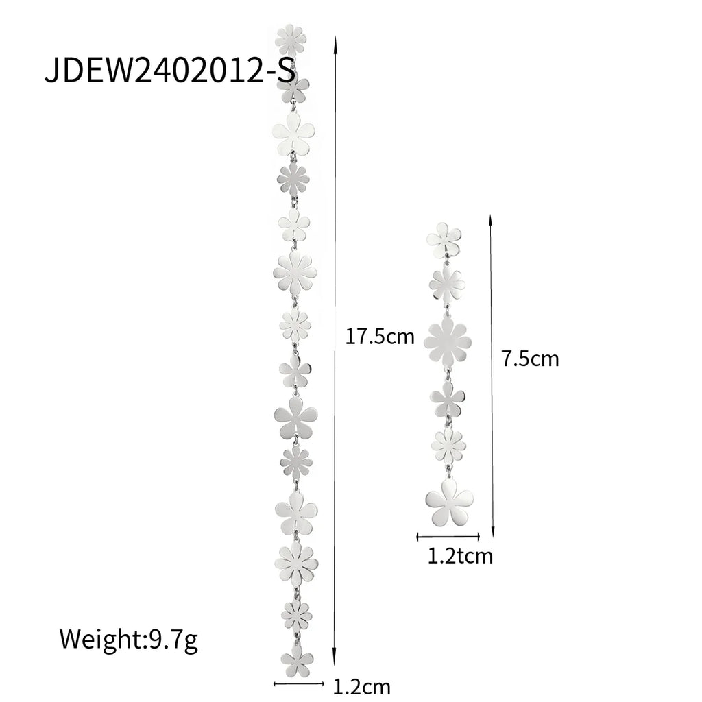 Chic Estate Orecchini Pendenti Lunghi Asimmetrici a Margherita Piccola in Acciaio Inossidabile Placcati Oro 18K PVD Gioielli Statement Donna