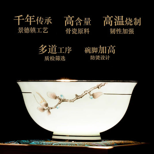 Jingdezhen Ceramic Tableware 10 Personal Tableware Set Gold Painted Household Bowls, Dishes, Bone Porcelain Set