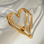 Geometrisch doppellagiger hohler Liebesherz-Öffnungsring aus Edelstahl, 18K PVD-beschichtet, allergiepräventiver Schmuck