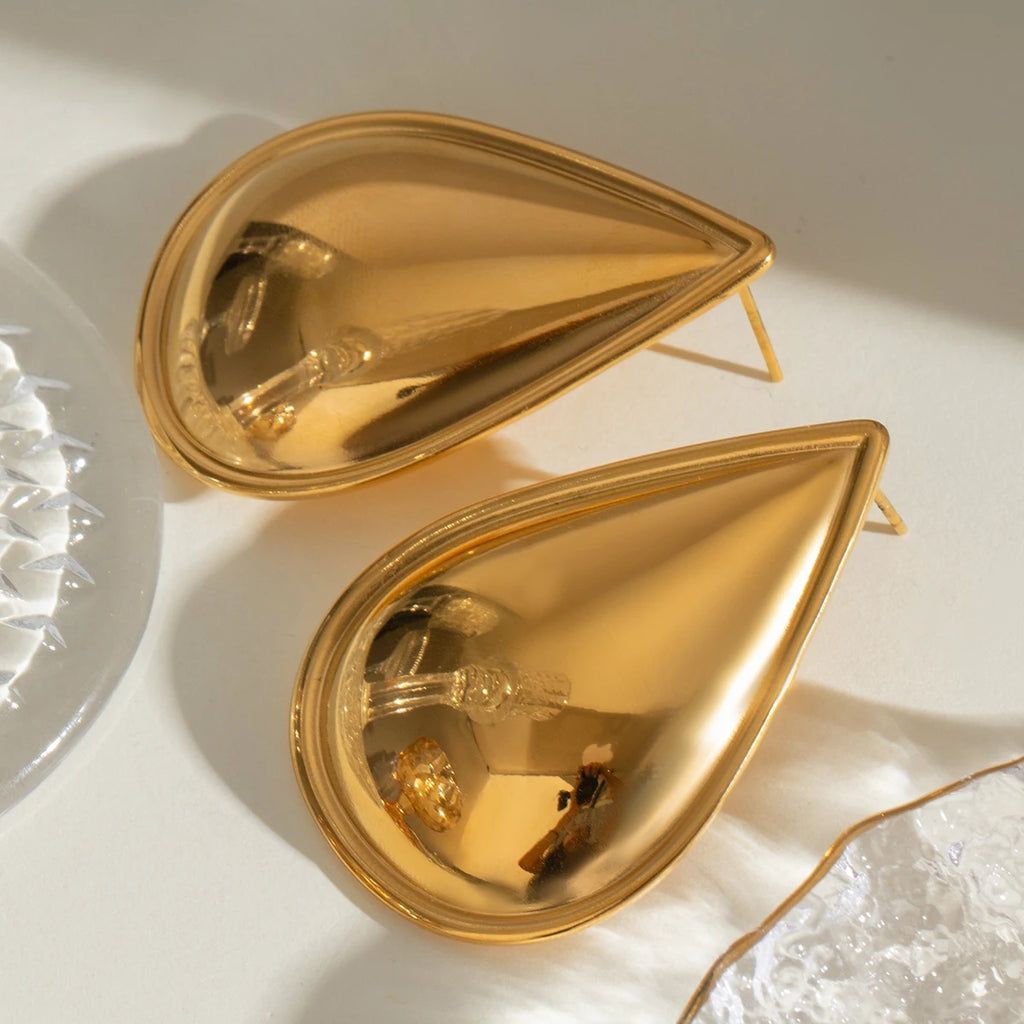 18K vergoldeter Edelstahl modische Wassertropfenförmige konvexe schlichte Ohrringe für Frauen romantische Charms Metall täglicher Schmuck