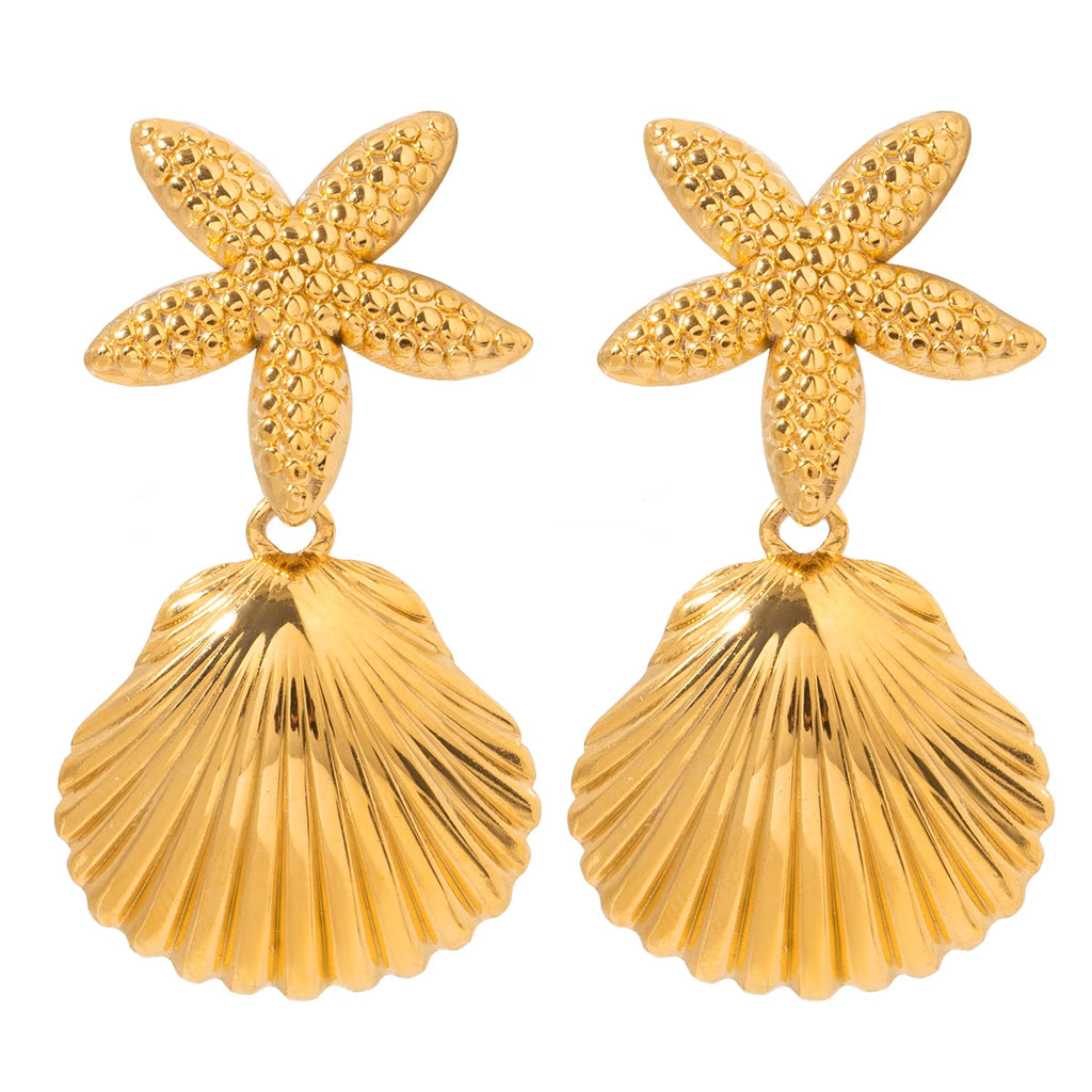 Boucles d'oreilles pendantes géométriques en acier inoxydable 18K étoile de mer coquillage collection océan femmes anti-allergie charme élégant bijoux quotidiens