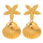 Boucles d'oreilles pendantes géométriques en acier inoxydable 18K étoile de mer coquillage collection océan femmes anti-allergie charme élégant bijoux quotidiens