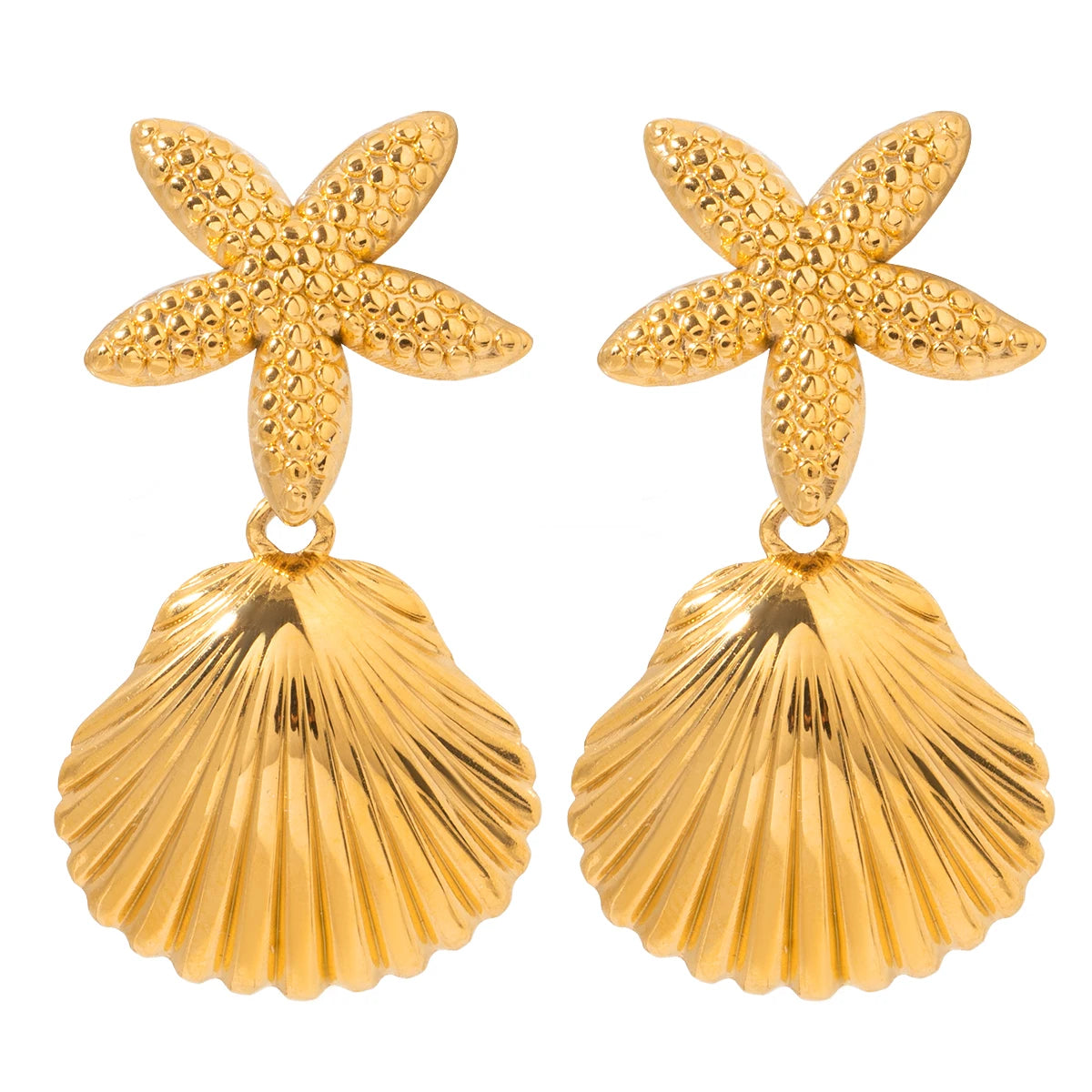 18K Stainless Steel Geometric Starfish Shell Ocean Collection Dangle Earrings Women Anti Allergic Elegant Charm Daily Jewelry