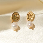 Stilvolle hochwertige elegante Ohrringe aus Edelstahl mit weißer Perle, Metall, goldfarben, romantischer Charme, Schmuck, Geschenk für Frauen